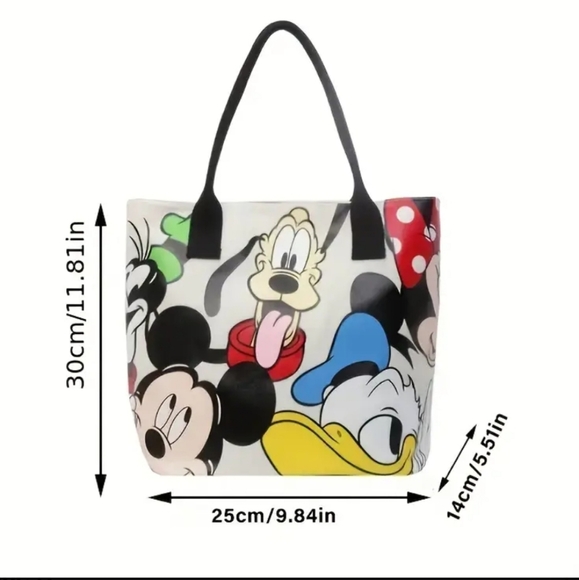 🆕️LAST 1❤️DISNEYS PLUTO & FRIENDS LARGE CAPACITY CREAM ZIPPERED CANVAS TOTE BAG - Picture 6 of 17